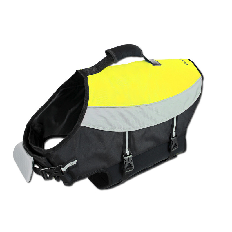 Chaleco salvavidas perro Alcott negro y amarillo con asa de rescate Chaleco salvavidas perro Alcott negro y amarillo con asa de rescate
